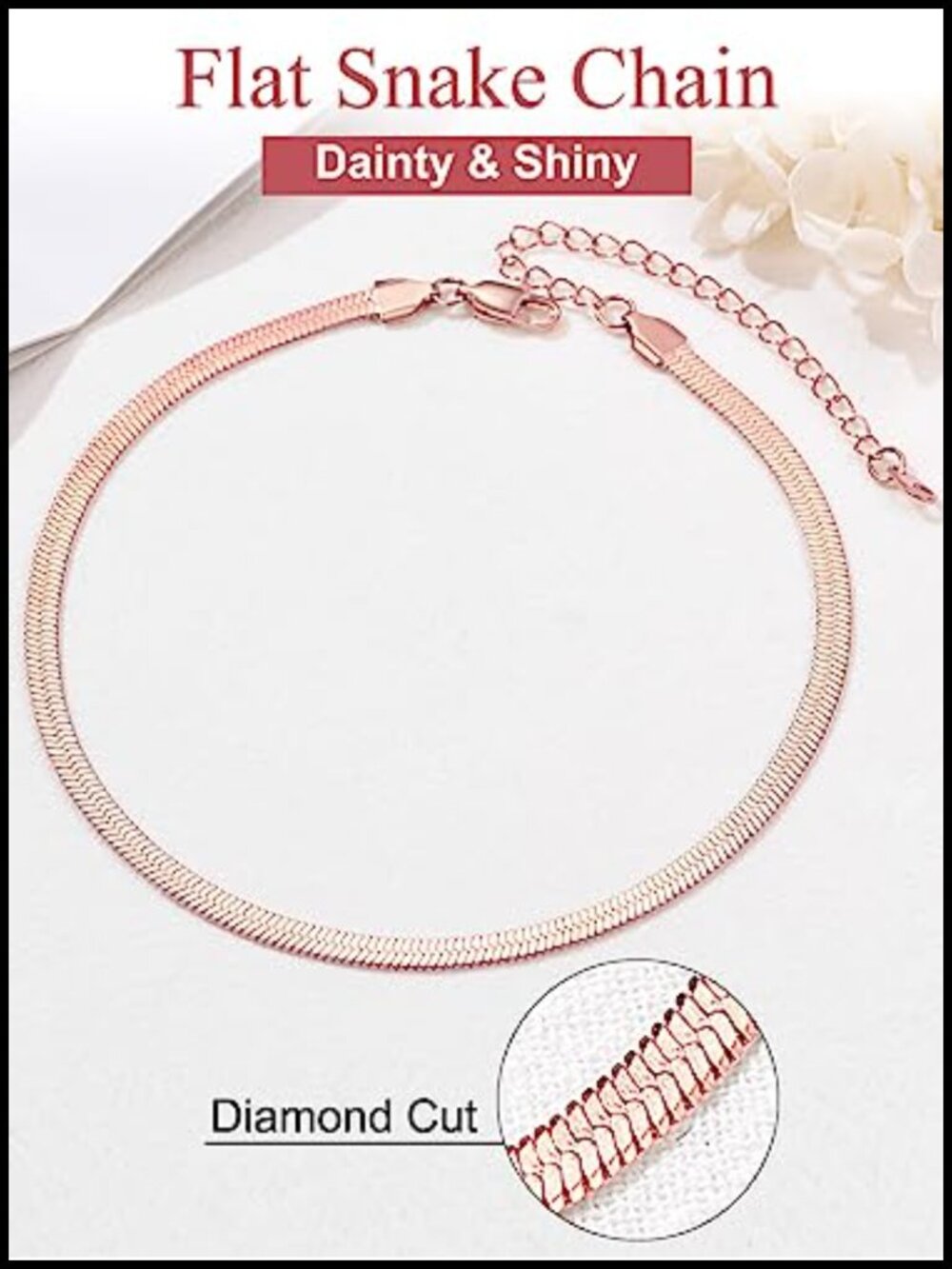 14K Gold Plated Herringbone Choker Necklace Stainless Steel Flat Snake Chain - Picture 4 of 6